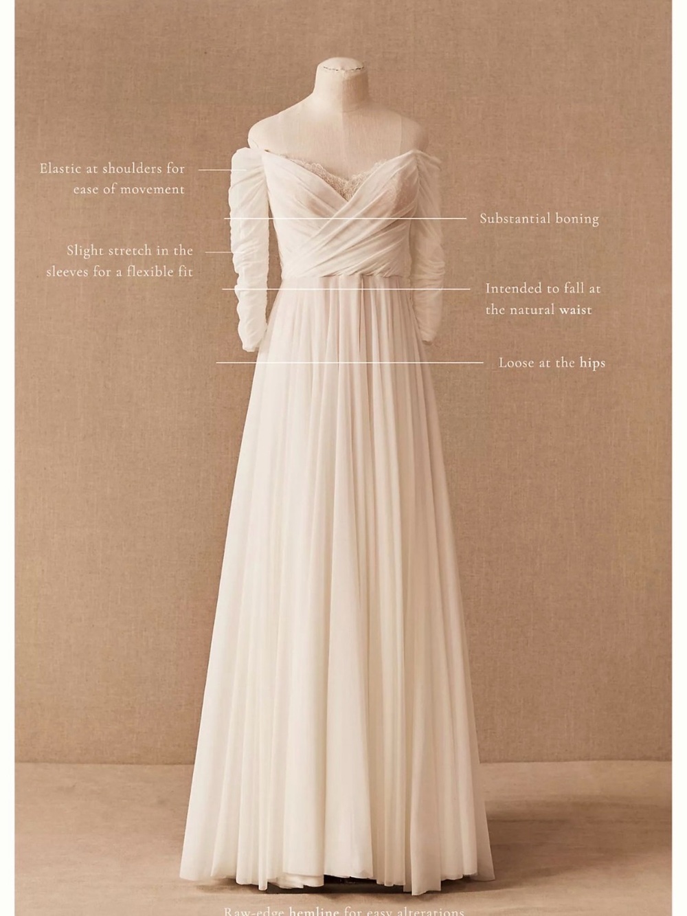 Watters Ivory Off-Shoulder Long Sleeve Chiffon Gown